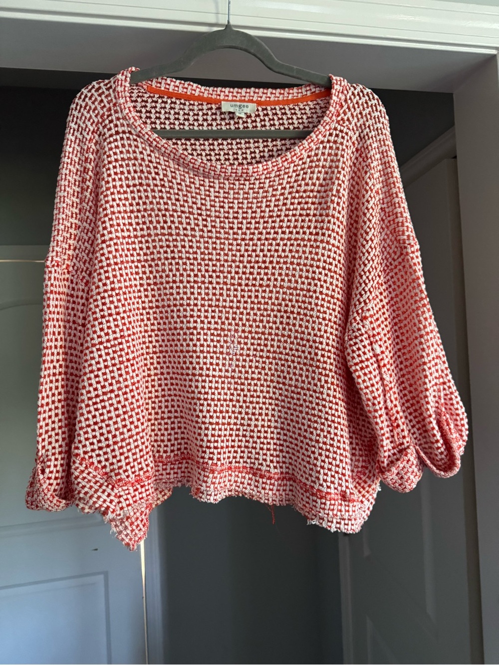 Umgee Womens M Orange Cream Textured Knit Sweater Cotton Blend Oversized Boho